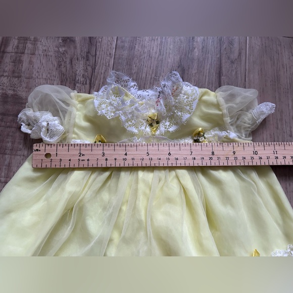 Vintage light Yellow white Lace pink flower Baby girl infant Dress dainty pretty - Picture 4 of 6